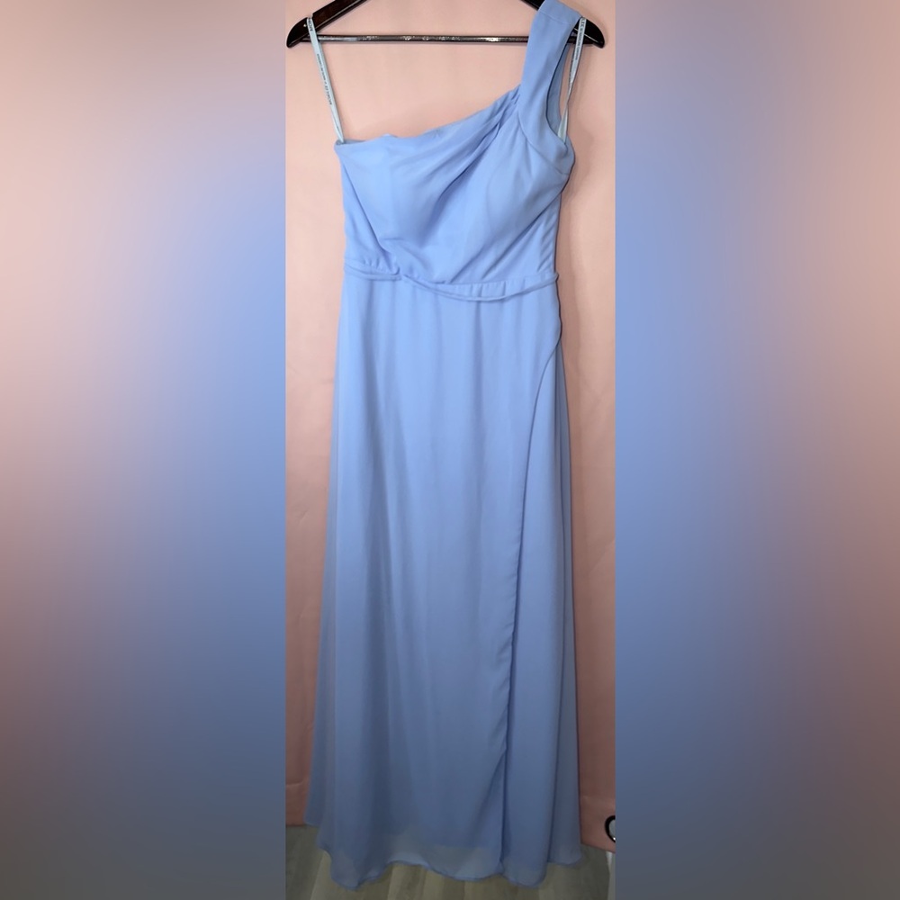 One-Shoulder Light Periwinkle Maxi Prom Formal Dress